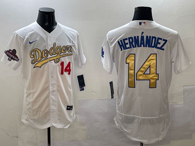 Men Los Angeles Dodgers #14 Hernandez White Elite 2025 Nike MLB Jersey style 1